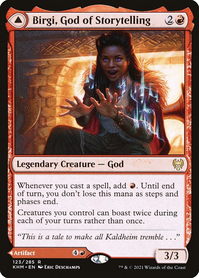 Birgi, God of Storytelling // Harnfel, Horn of Bounty front