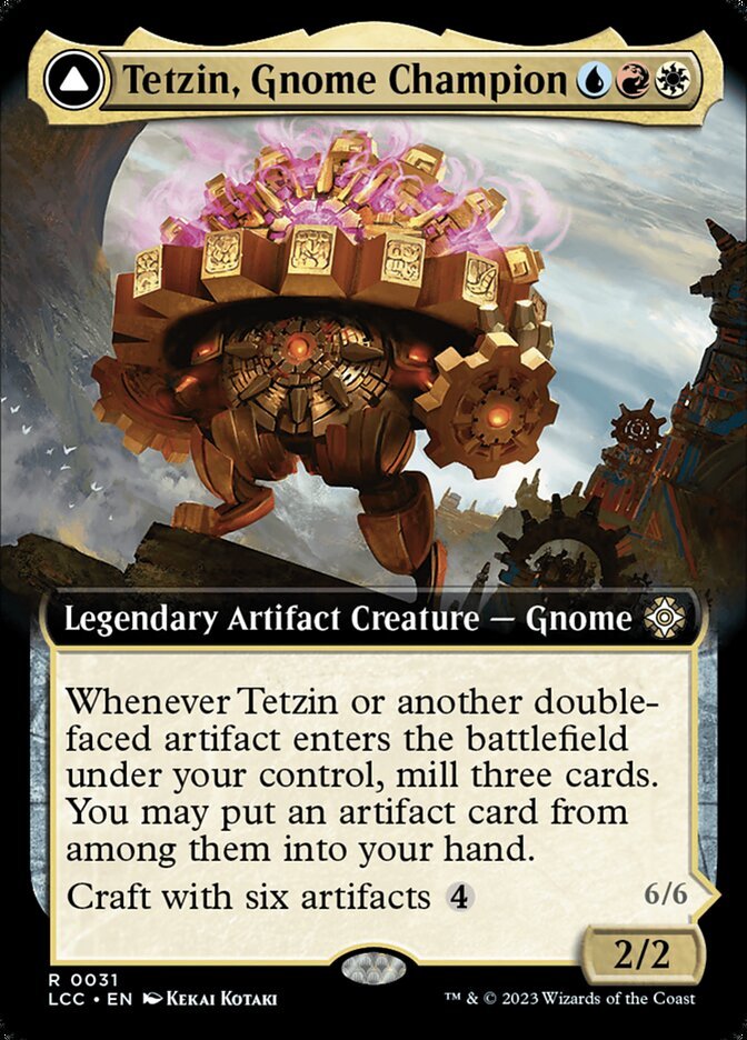 Tetzin, Gnome Champion // The Golden-Gear Colossus (Extended Art) front