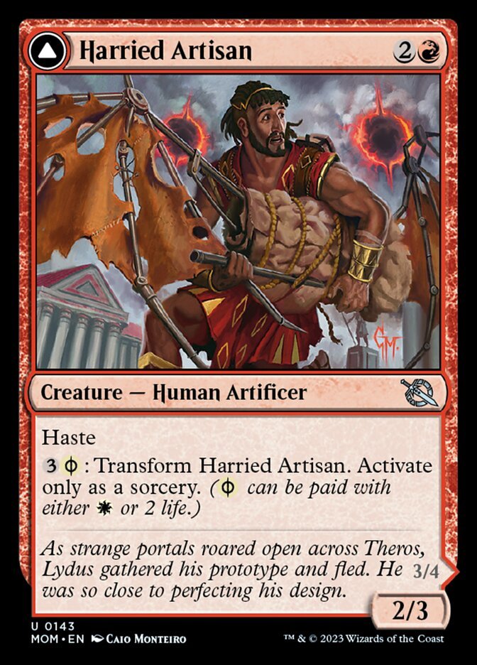 Harried Artisan // Phyrexian Skyflayer front
